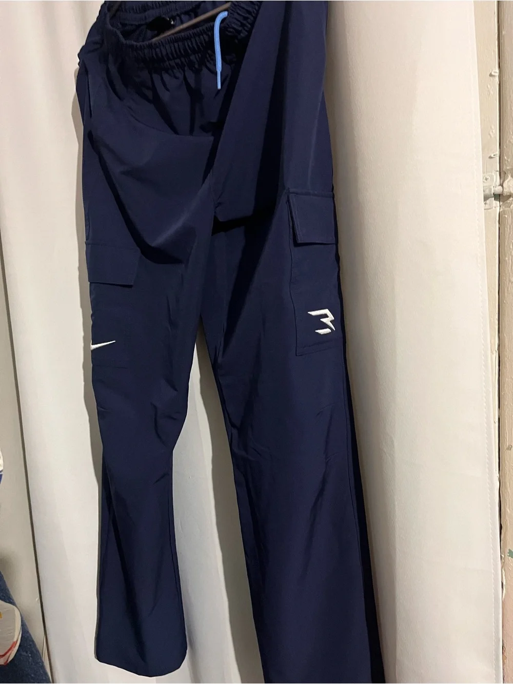 Nike Navy Blue Cargo Track Pants with White Accents